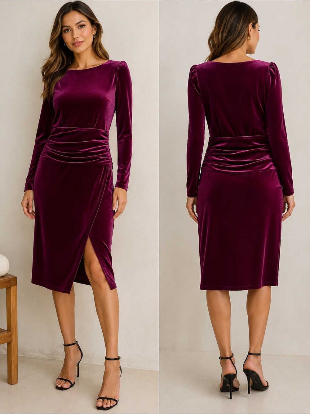 Lauren Ralph Lauren Ruched Velvet Puff-Sleeve Cocktail Dress